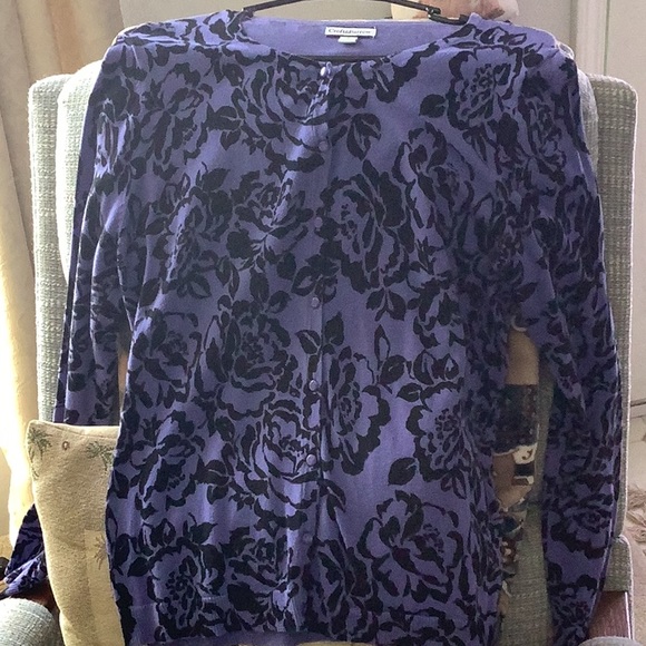 Cardigan by Croft & Barrow button down purple and black floral size medi… - Picture 3 of 6
